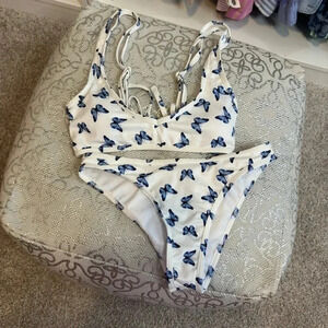 SHEIN butterfly bikini set blue white size medium